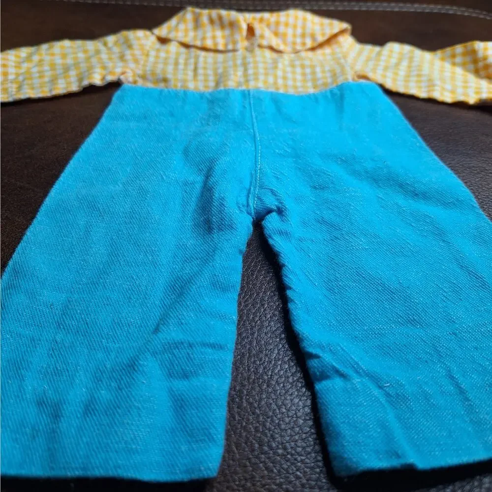 VTG Doll Outfit Fits 15-16 In Cabbage Patch Yellow Gingham Blue Romper Jumpsuit